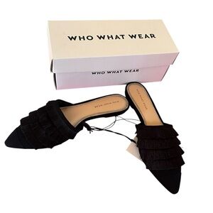 New in box Who What Where Annie black fringe mules